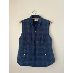 Croft & Barrow Quilted Vest Womens Small Plaid Sleeveless Full Zip Pockets